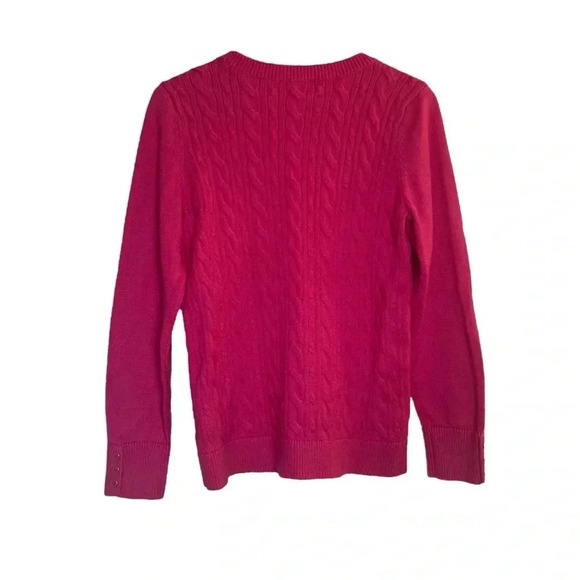 Talbots Women’s Pink Cable Knit Pullover Sweater Button Cuff Large Classic Warm - Picture 3 of 8